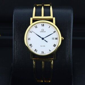 Omega De Villa "Chicago Skyline" Circa 1980s, White Roman Dial - 18kt YG